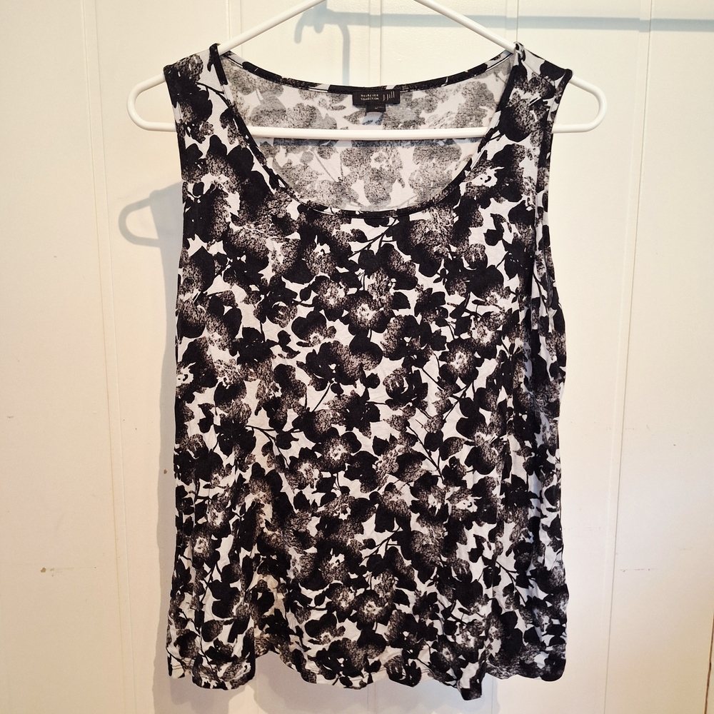 J. JILL Black White Floral Top Soft Layering Piece Size M Very Good Condition - Picture 1 of 3